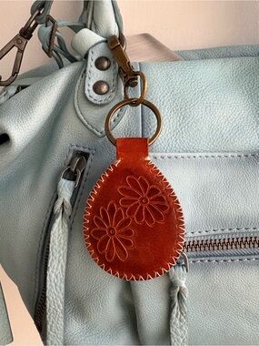 Free People Leather floral embossed keychain/ bag charm - New🌟 Rare!